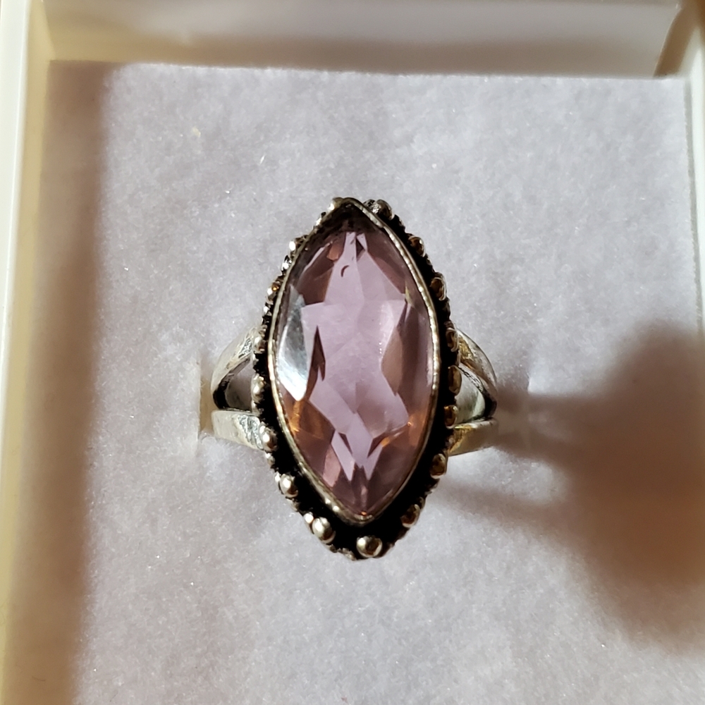Sterling Pink Kunzite Marquise Ring 6.5